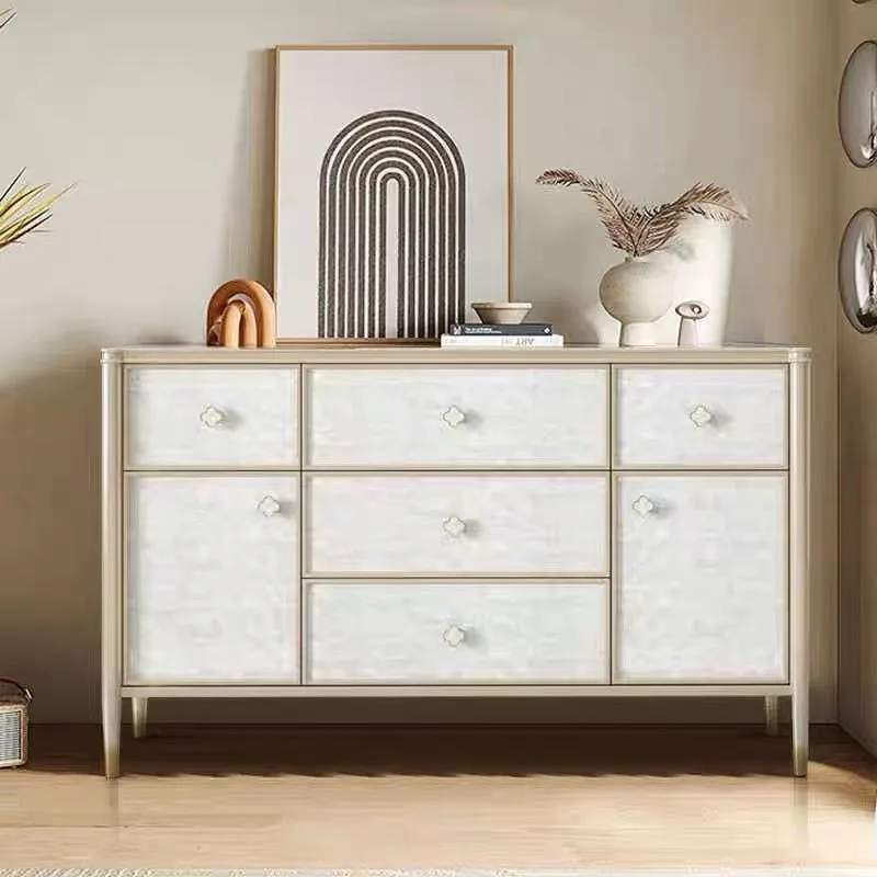 

Solid wood dining side cabinet Modern simple integrated dining room French cream champagne locker Entrance cabinet