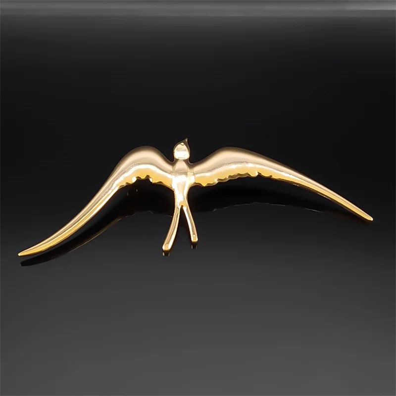 New Trendy Flying Swallow Glossy Brooches for Women/Men Stainless Steel Gold Color Cute Bird Brooch Pin Suit Jewelry