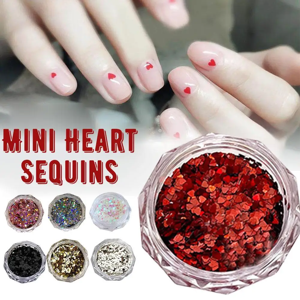 1Mm Mini Loving Heart Shape Glitter Powder Nail Charm Gold and Silver Sequins Powder Winter Nail Accessories Decoration