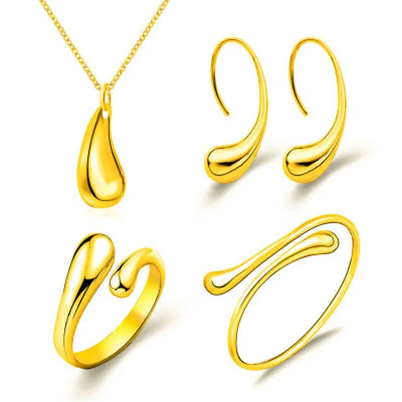 Classic Love Wedding Jewelry Set Women Water Drop Earrings Necklace Bracelet Ring Necklace 4 Piece Set Birthday Ladies Gift Set