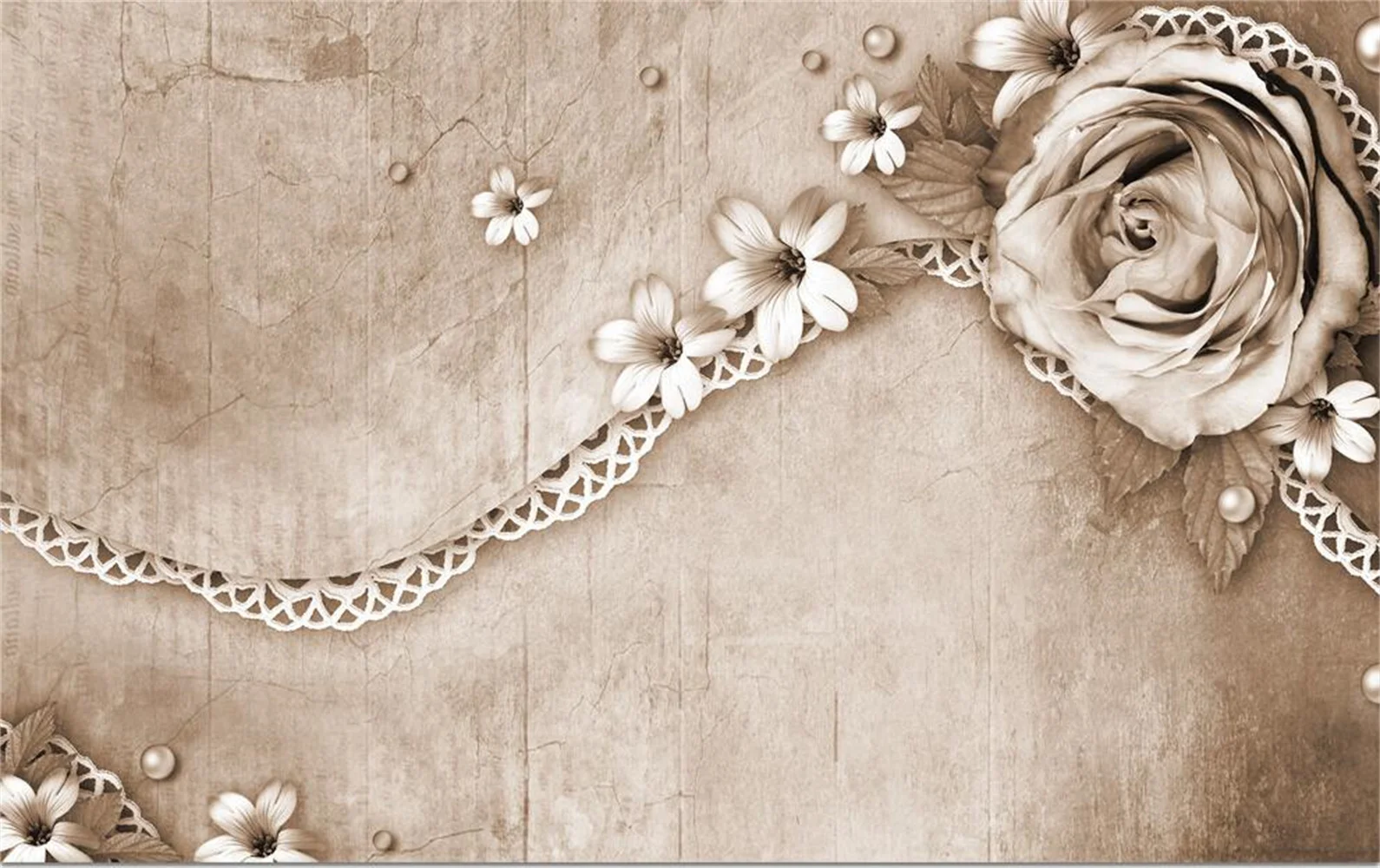 Custom Photo Wallpaper 3D Mural, Retro Rose Lace Simple American TV Backdrop wallpaper for walls 3 d papel de parede