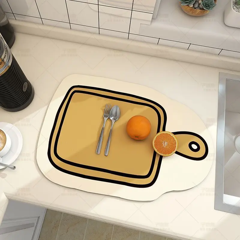 VIKAMA Fun Cartoon Kitchen Drain Mat Absorbent Quick Dry Sink Countertop Mat Non Slip Kitchen Table Home Decor Cute Washable