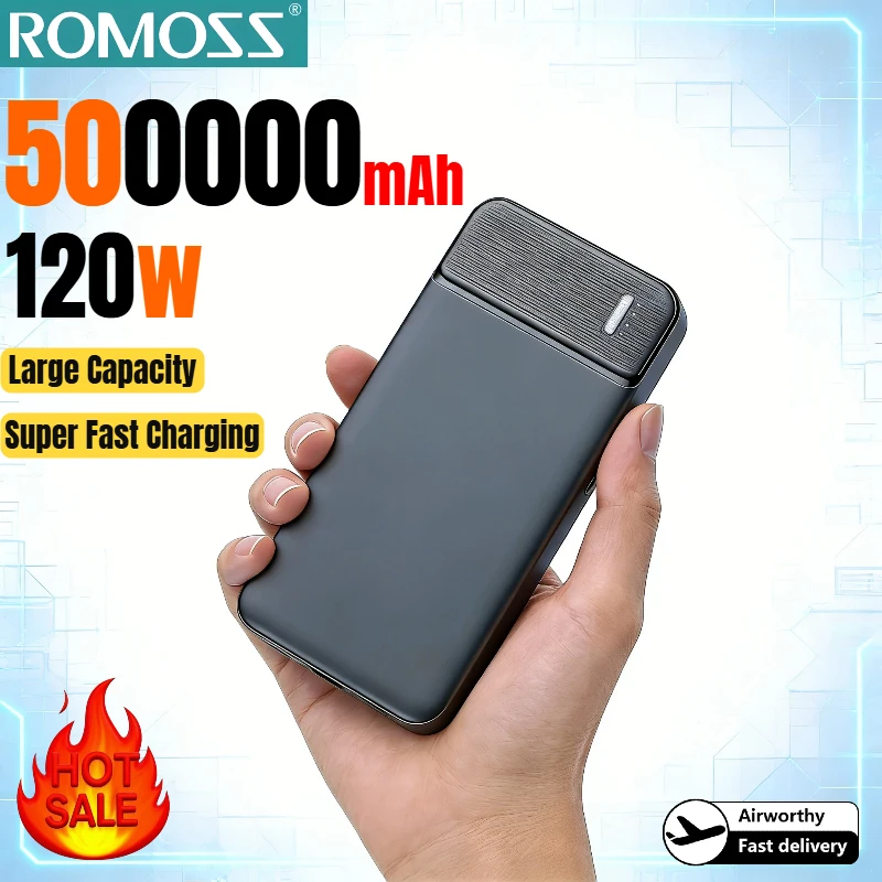 

ROMOSS 120 Вт 500000 мАч Power Bank высокой емкости портативный сверхбыстрый заряд внешний аккумулятор Powerbank для iPhone Huawei Samsung