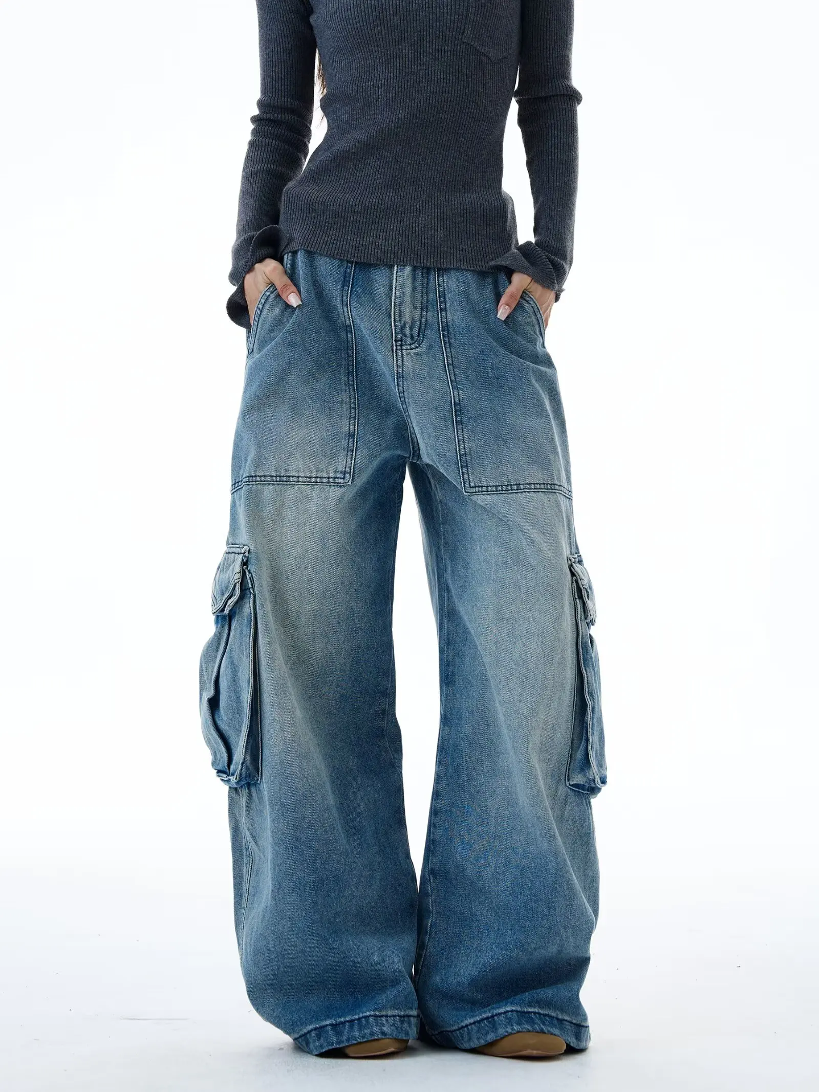 

Y2K American Pattern Side Pocket Baggy Jeans Men Women High Street Vintage Hip Hop Fashion Casual Joker Couple Wide-leg Pants