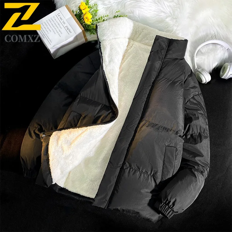 COMXZ Mens Winter Jacket Solid Color Korean Style Ski Trip Warm Snow Adventure Fleece Jacket  Windproof Design Padding Coat