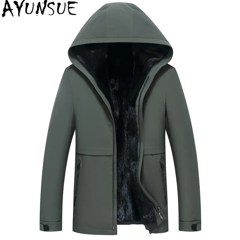

AYUNSUE парка из натурального меха, мужская куртка из натурального меха, утолщенная зимняя куртка для мужчин, одежда, съемная подкладка из норкового меха Мужская Одежда