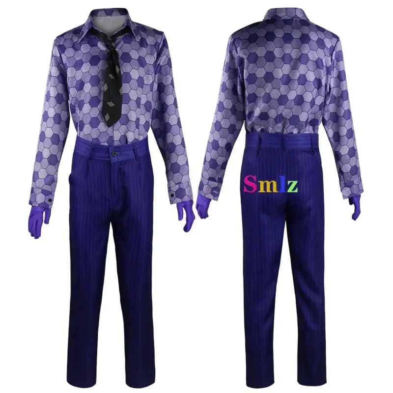 ZA01 Heath Ledger Cosplay Suit Halloween Men Movie Knight Joker Costume Purple Jacket Trench Vest Pants Full setsZa0@