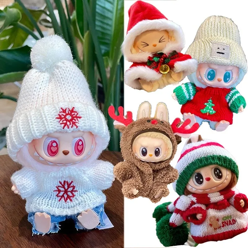 15 17cm For Labubu Doll Christmas Decorations Outfit Clothes Gingerbread Sweater Kawaii Festival knitting Clothing Accessories