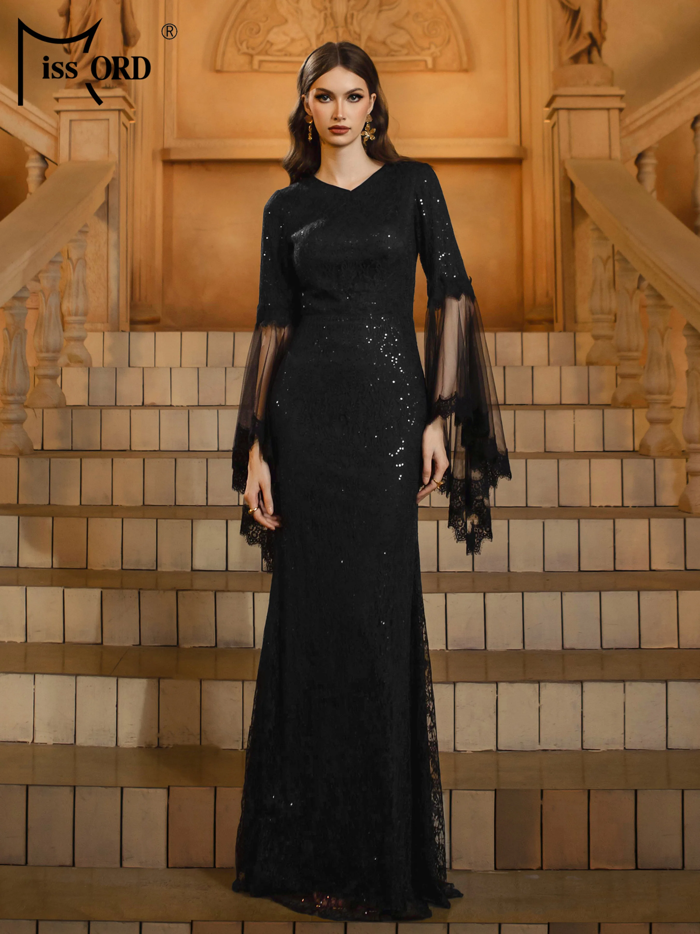 

Missord New Church Dress Black Sequin Mermaid Evening Gown Wedding Birthday Party Elegant Beautiful Women's Maxi Dress