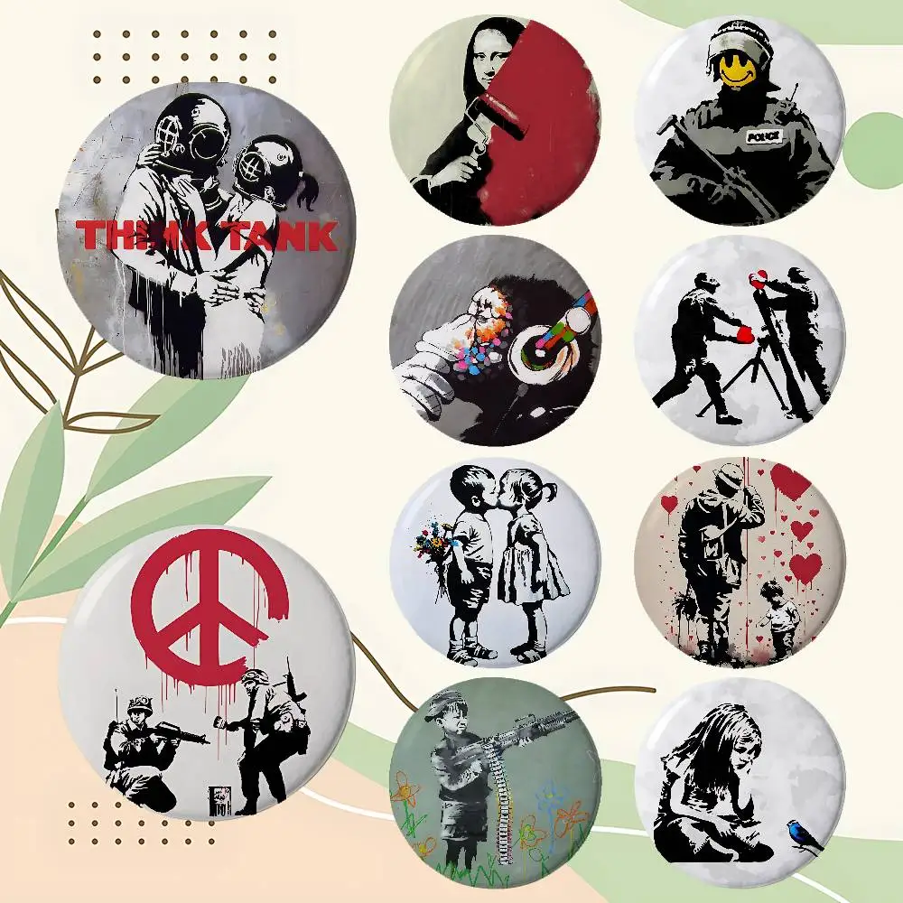 B-Banksy Kunst-Broschen Stilvolle Ornament-Anstecknadeln Exquisite Runde Abzeichen Taschenaccessoires Schmuck Geschenke