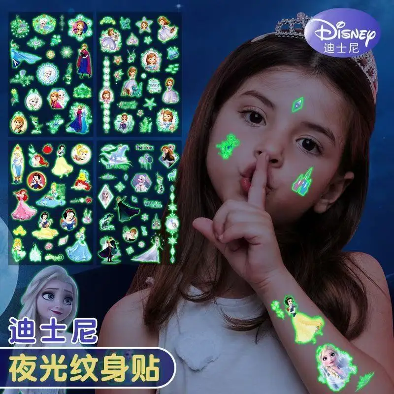 Autocollants de tatouage lumineux 3D authentiques Frozen 2, autocollants de tatouage lumineux Elsa pour carnet de notes
