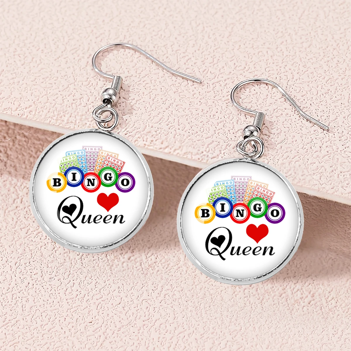 Bingo Queen Game Shake Those Balls Bingo Balls Pattern Earrings Glass Cabochon Earrings Women Pendant 20MM Earrings Jewelry Gift