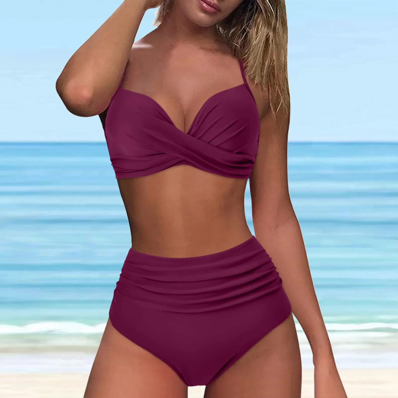 Conjunto de Bikini de cintura alta de lujo para Mujer, traje de baño de dos piezas con realce, Tankini de verano para playa