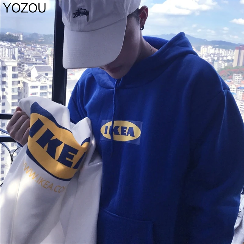 YOZOU 2022 Hooded Hoodies Harajuku Vintage Korean Japanese Letters Printing Unisex Fleece White Blue Oversize Tracksuit Women