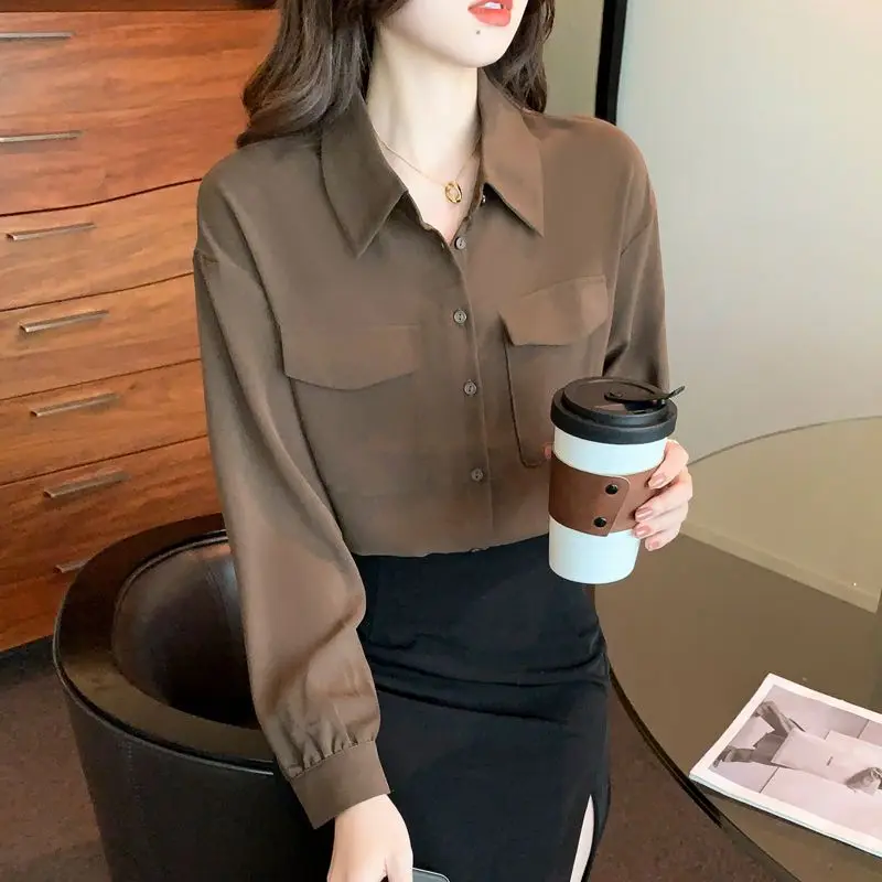 Chiffon Shirt Women\'s Spring Autumn New Long Sleeve Solid Color All-match Loose Office Elegant Blouse Fashion Casual Clothing