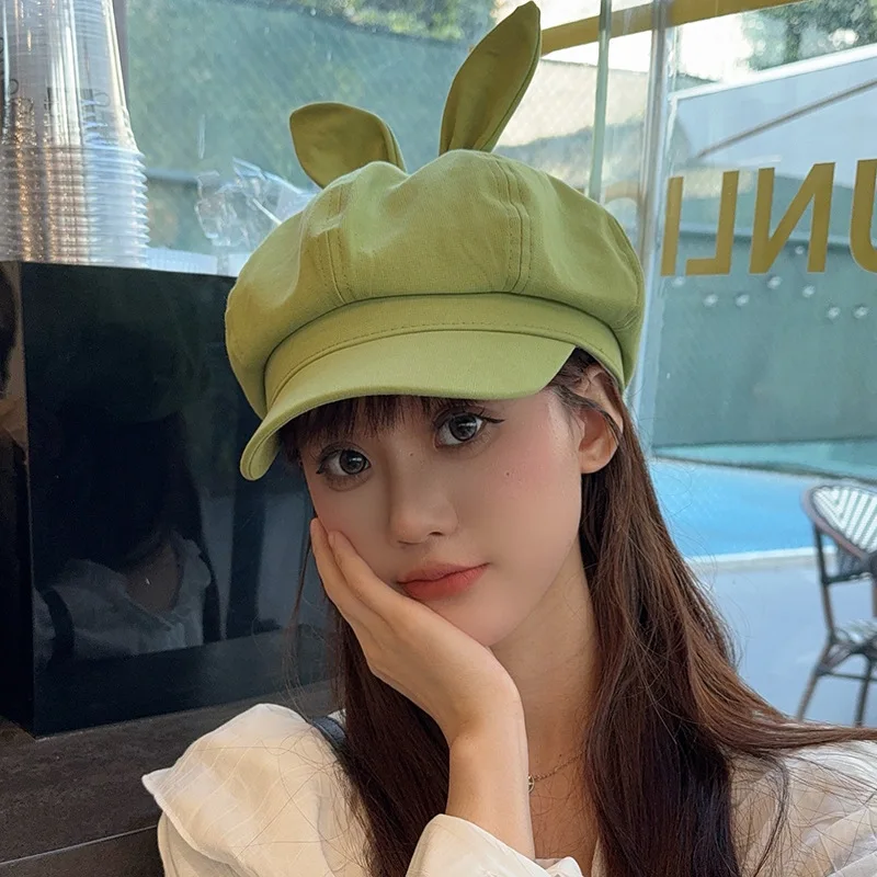 Hat Women's Spring/Summer Korean Octagonal Belle Hat Leisure Time Rabbit Ear Newspaper Children's Hat