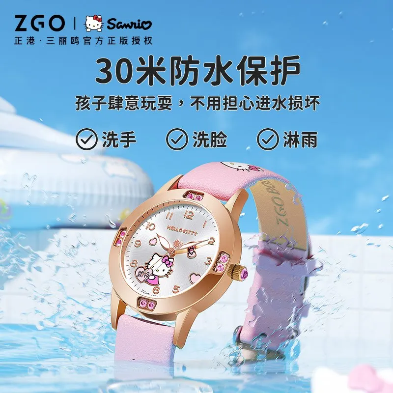 ZGO X Sanrio Hello Kitty часы для детей и девочек, водонепроницаемые светящиеся часы с розовыми стразами, студенческие модные кварцевые часы, подарок 3271