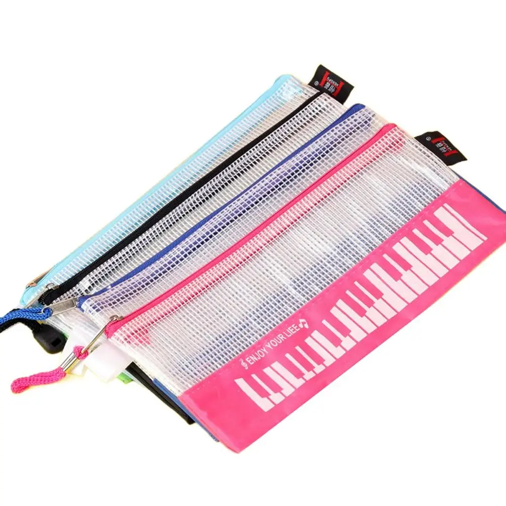 Music Notes Piano Pencil Cases Document Storage File Folders Mesh Zipper Pouch A6 Size Waterproof Stationery Pouch Girls Boy