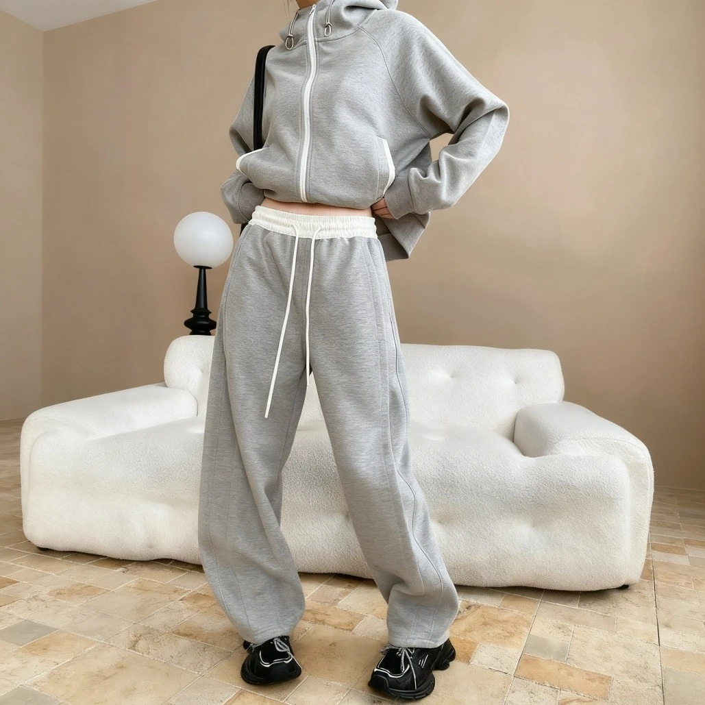 

Pant Set Women Tracksuit Two Piece Sets Hooded Zipper Sweatshirts Long Pants Lace Up Elastic Waist Y2k Streetwear Autumn Winter