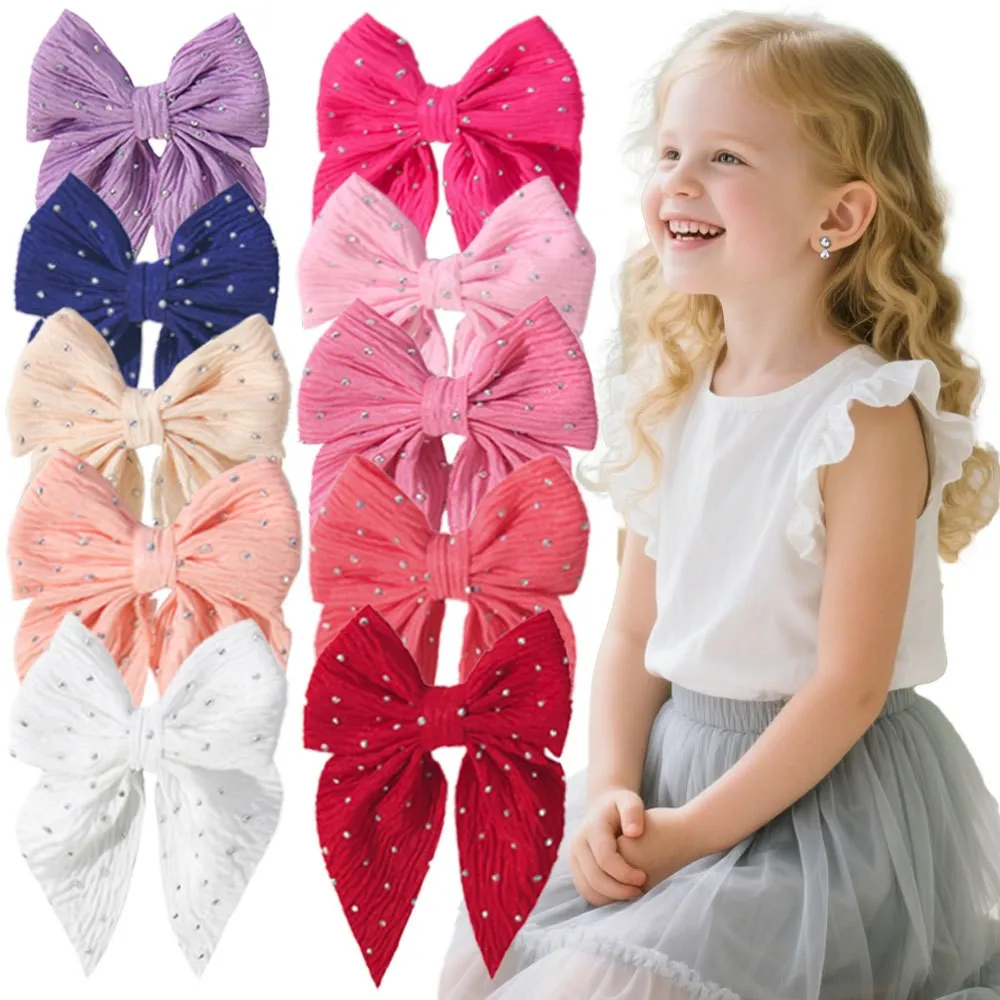 

60pc Baby Girl Wrinkle Hair Bow Clips 2.8' Dot Spot Fable Bow Hairpins Newborn Wrapped Barrette Kids Hair Accessories Bulk