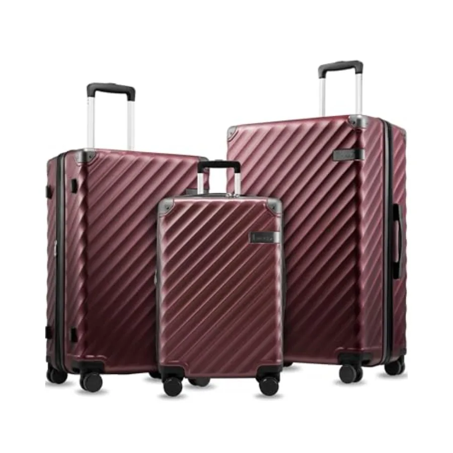 

3 Piece Set Luggage with Spinner Wheels KVC Polycarbonate Expandable Hard Shell Suitcase EX-Core Cherry Red Travel Suitcase Set