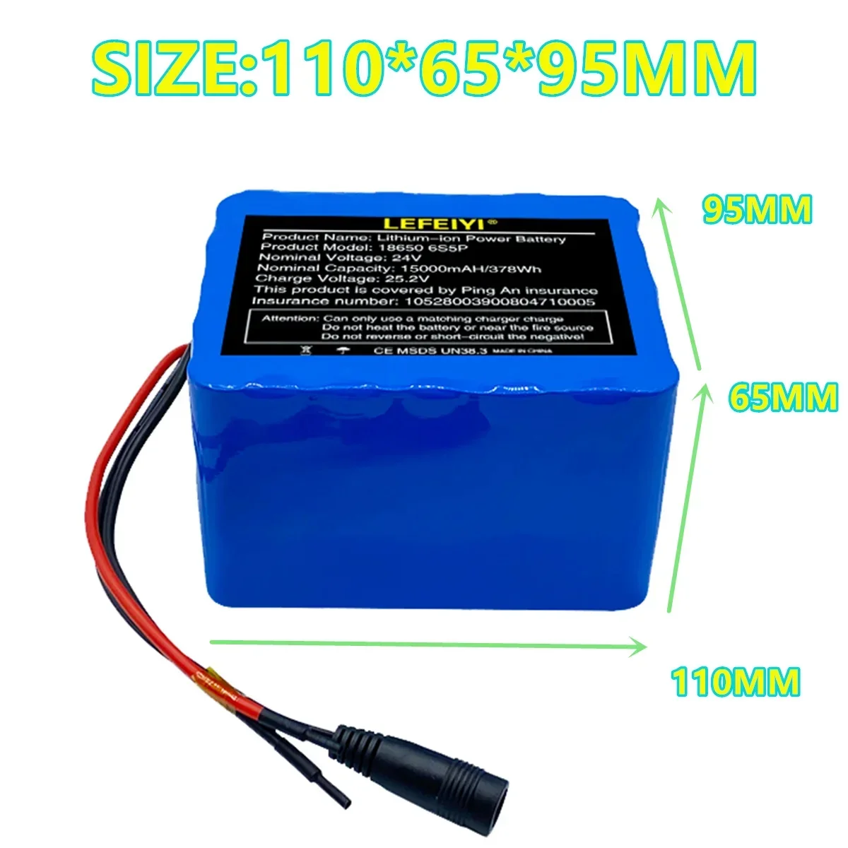 24V 15Ah 6S5P 18650 rechargeable lithium battery pack, suitable for children's electric vehicles and small appliances+2A charger