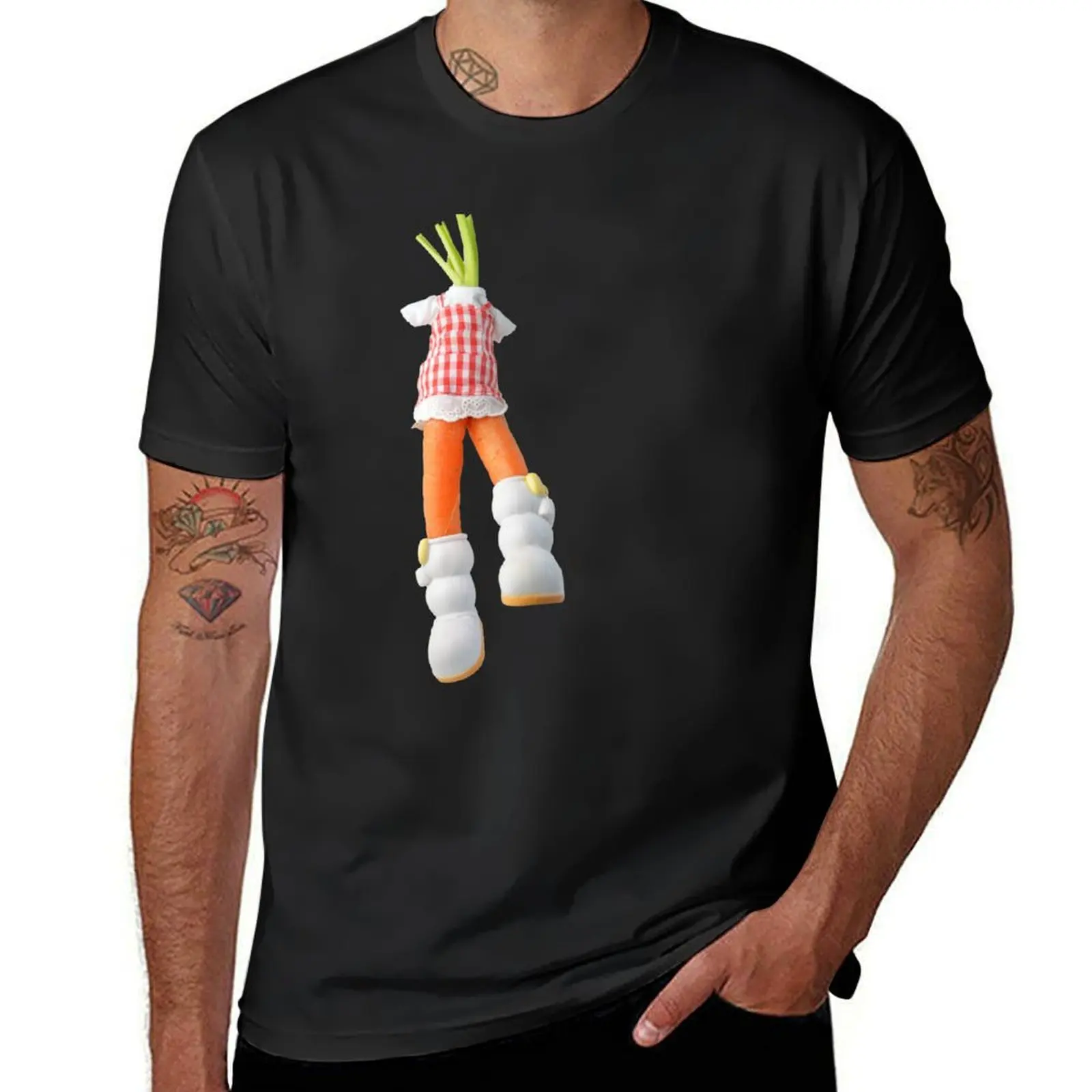 Funny carrot dressed with boots and cute checked dress T-Shirt animal prinfor boys blacks mens t shirt