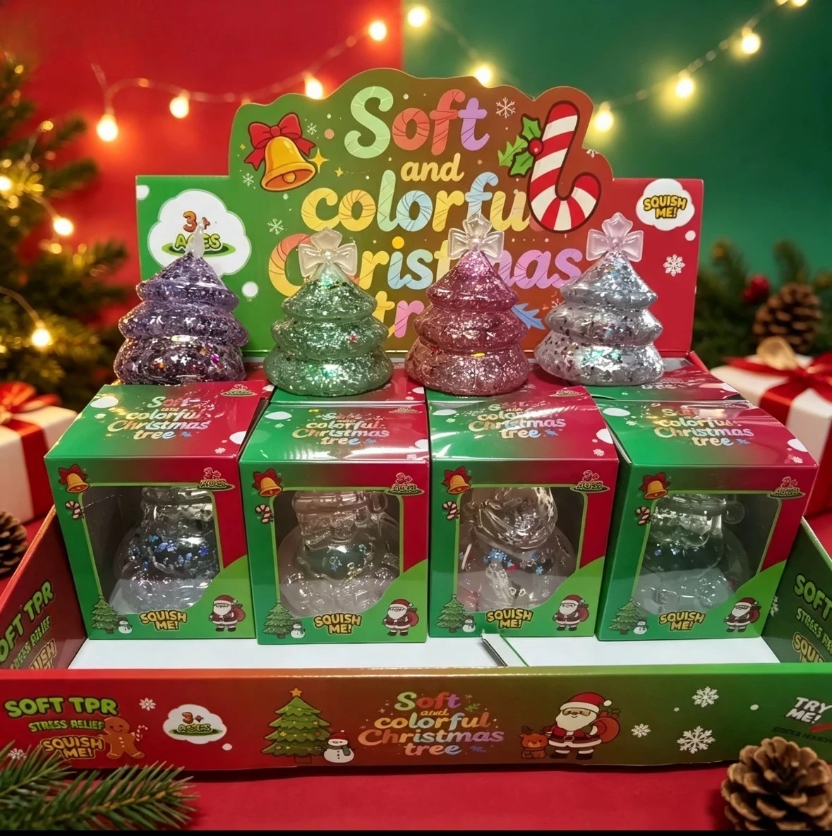 Christmas Tree Glitter Jelly Squish Toy, Stress Relief Fidget Toy Christmas Kids Gift