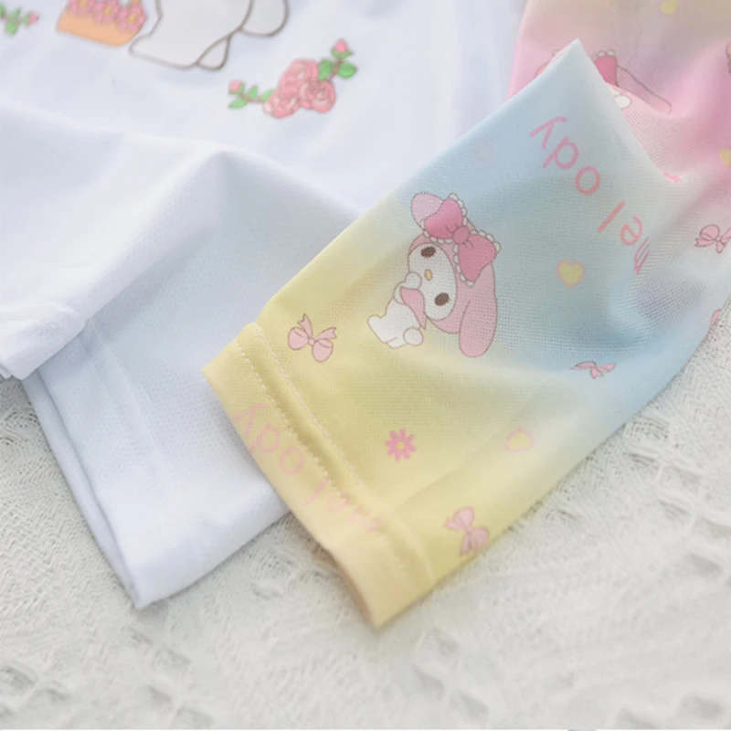 Sweet Cinnamoroll My Melody Anime Kawaii Sanrio Children Hooded Clothing Summer Cute Kuromi Ice Sleeve T-Shirt Gifts for Kids