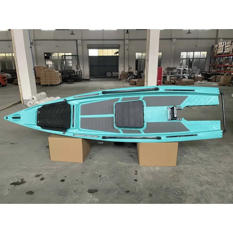 6hp 2022 14ft Solo Skiff Boats Fishing Kayak with Motor Pedal Drive Fishing Kayaks Engine Lure Boat