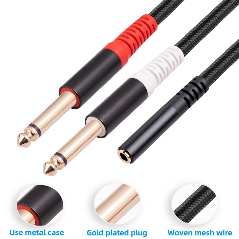 Cable divisor de Audio estéreo de 3,5mm a doble 6,35mm (1/4 pulgadas), Cable trenzado de durabilidad