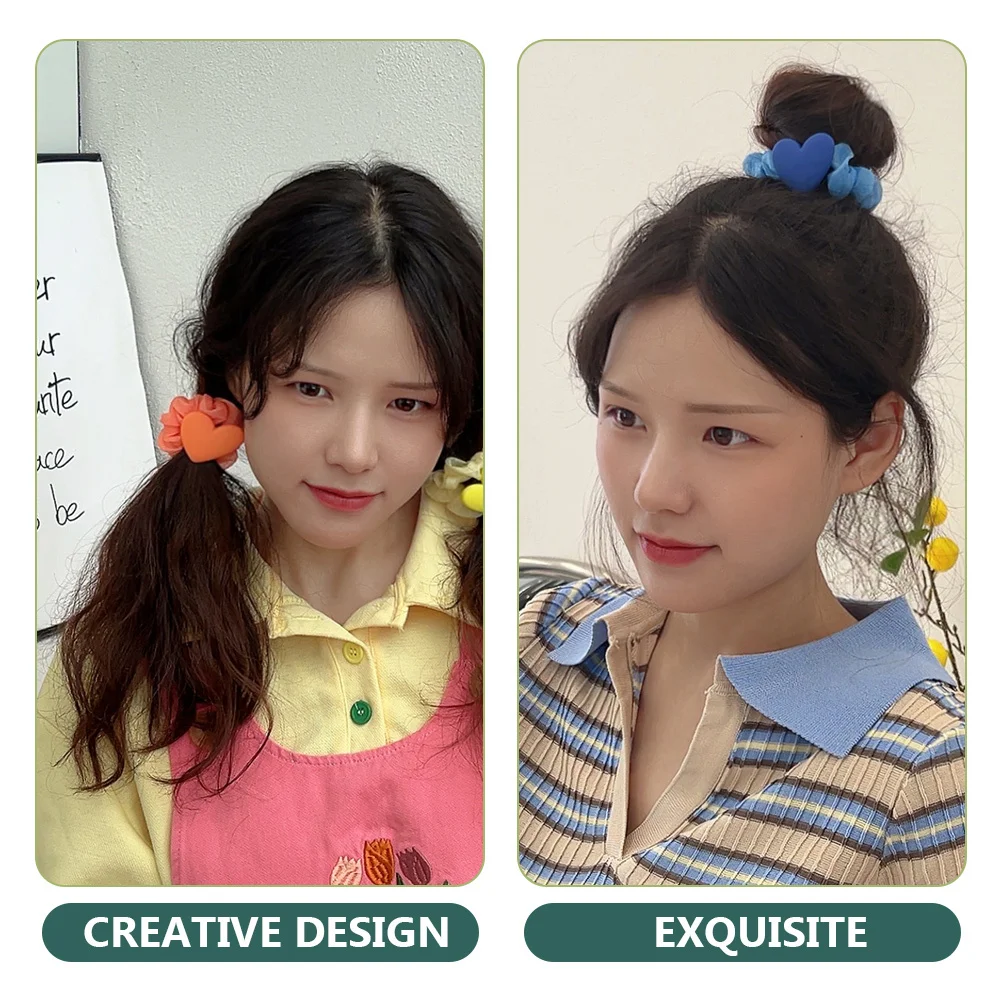 

5pcs Heart Charm Hair Tie Scrunchies For Women Girls Bright Fabric Elastic Hair Bands Lightweight Ponytail Holders Party Travel