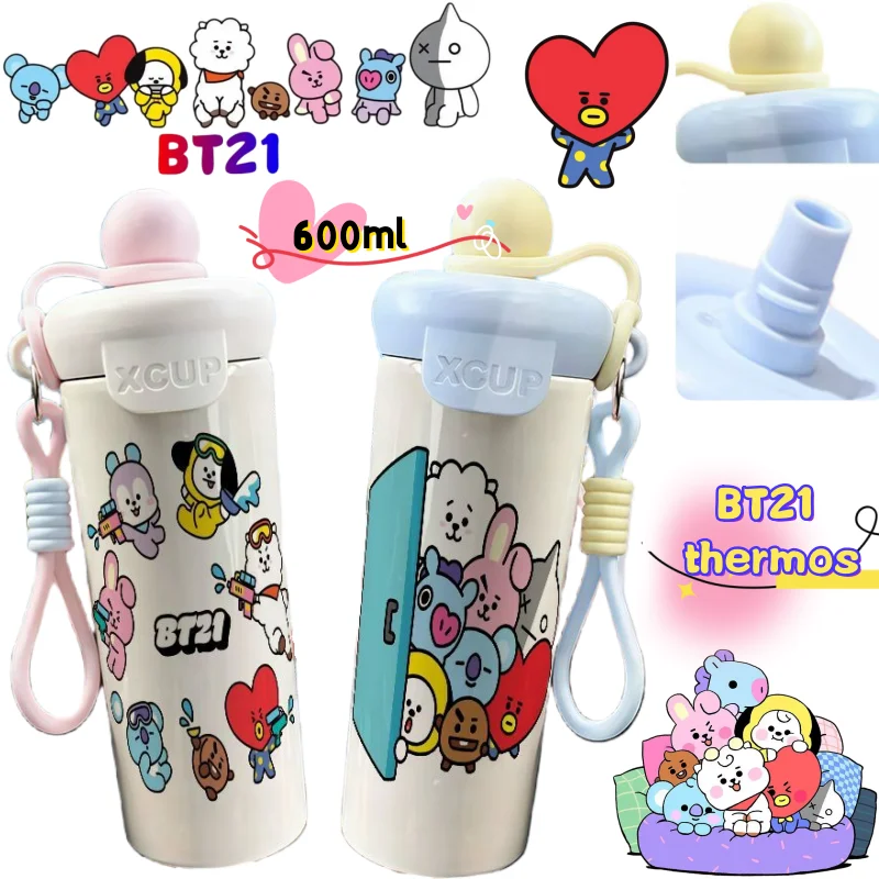 

Термос BT21 RJ Shooky Chimmy с ярким мультяшным принтом, большой емкости, портативный, креативный, с плавающим шариком, для прямого питья