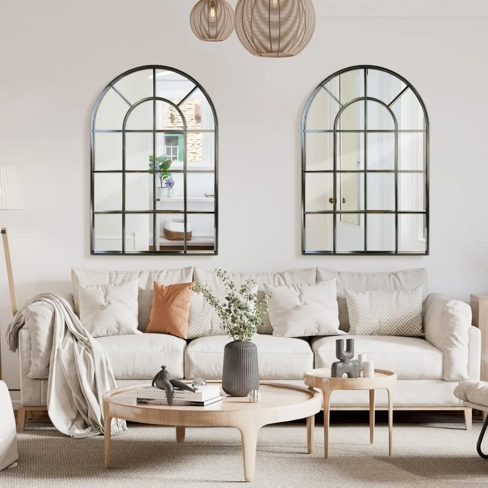 Miroir mural arqué en bronze 30x40 - Miroir d'art suspendu incliné décoratif de style ferme