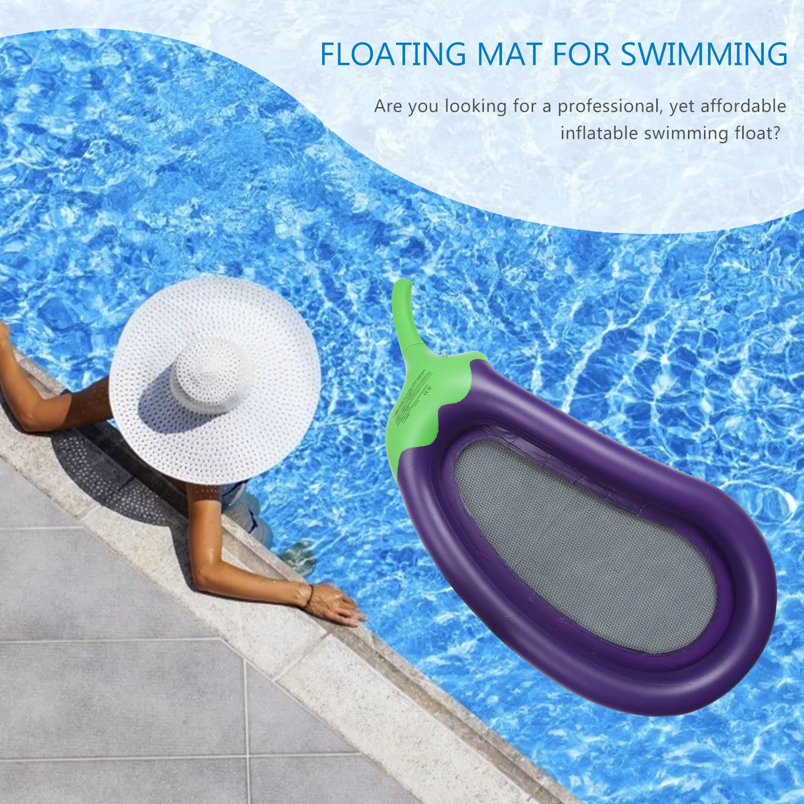 Eggplant Shape Inflatable Floating Sofa Pool Lounger with Mesh Bottom Support Uv Resistant Thick PVC Floating Bed for Swimming