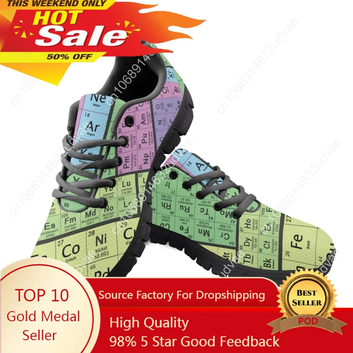 Women 3D Periodic Table Print Sneakers For Students Chemistry Pattern Mesh Flats Femme Walking Shoes Zapatos Mujer