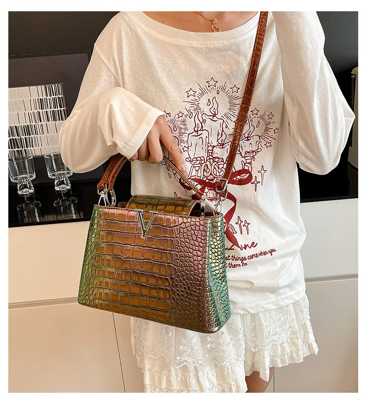 

Designer Croc-Effect Tote Bag 2025 - Women's Spacious Shoulder Purse, Multipurpose Bucket & Crossbody Handbag