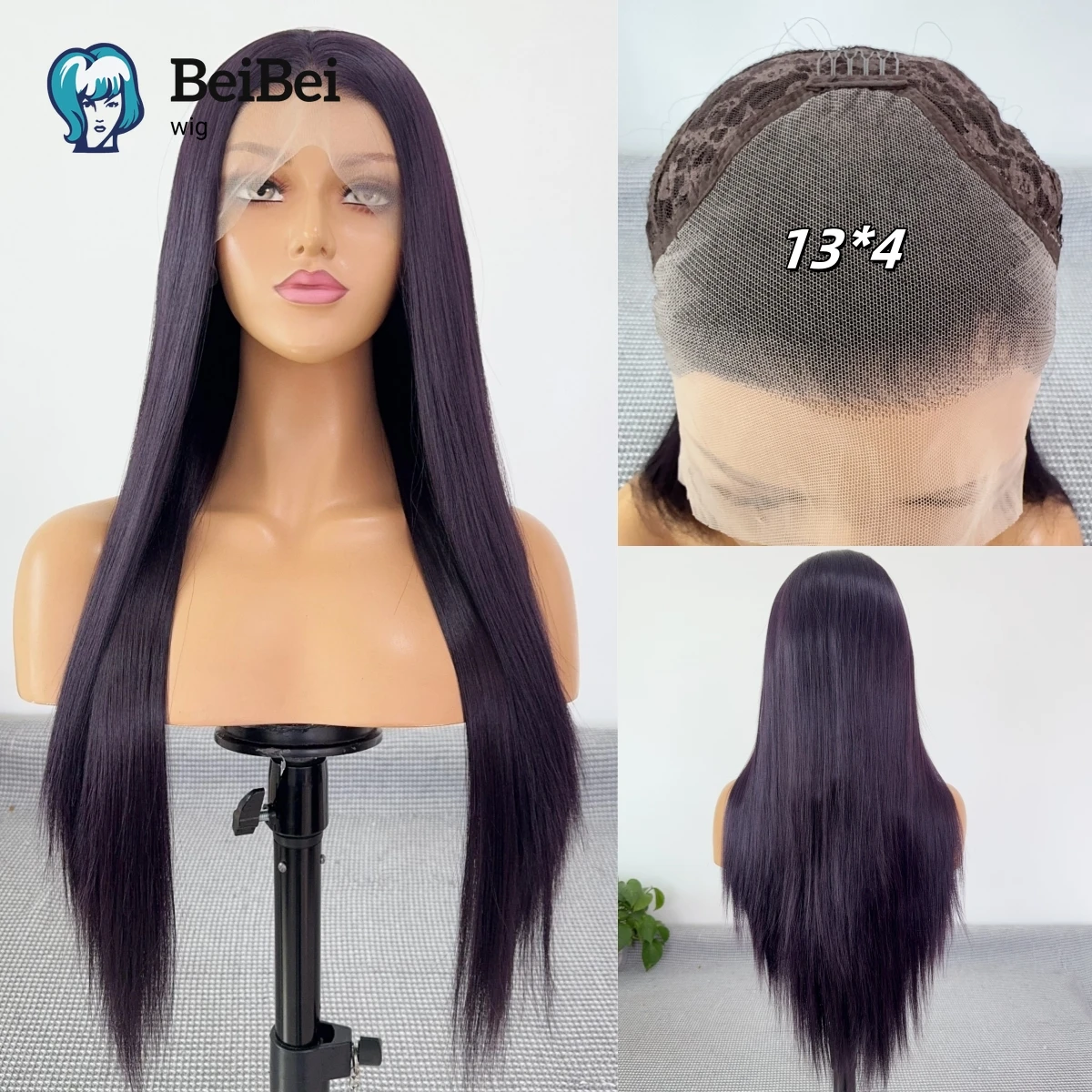 

BeiBei Black Purple Lace Front Wigs for Women 26 Inches Long Straight 13*4 Natural High Quality Synthetic Lace Wig for Cosplay
