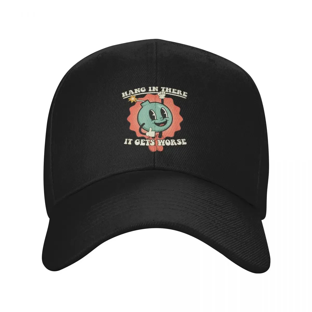 

Hang In There It Gets Worse Funny Cartoon Bomb Baseball Cap Hat men Sunscreen Baseball For Men Women's