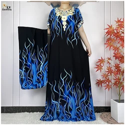 2024 New Muslim Abayas For Women Dress Summer Short Sleeved Robe Cotton Printed Floral Loose Islam Maxi African Abaya Clothing