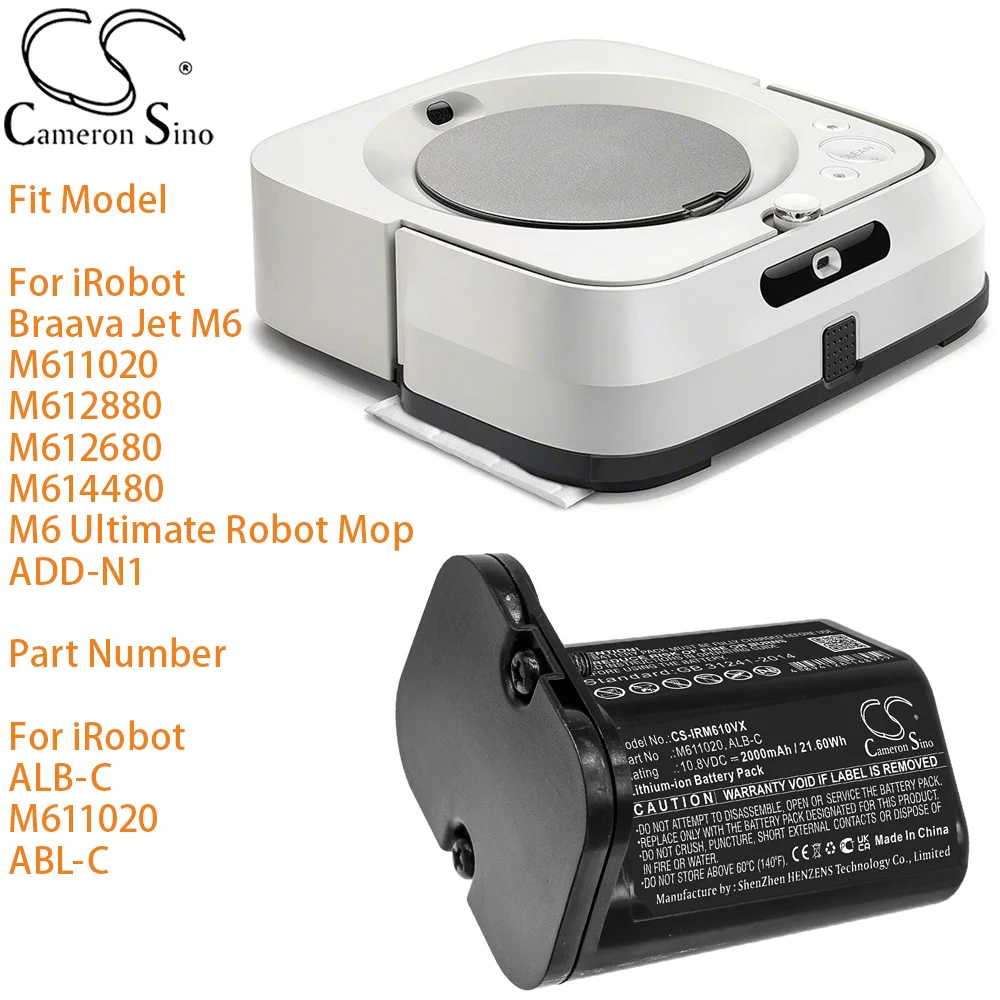 

Вакуумный аккумулятор Cameron Sino для iRobot Braava Jet M6 M611020 M612880 M612680 M614480 M6 Ultimate Robot Mop ADD-N1 ALBC M611020