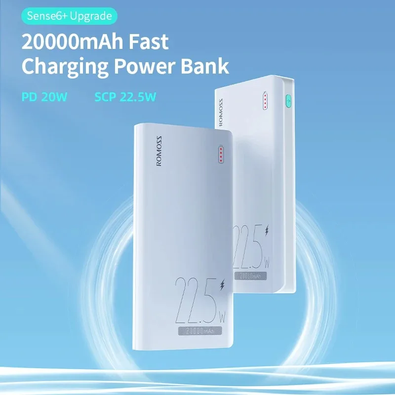 20000mAh ROMOSS Ultra Large Capacity Portable Mobile Power PD22.5W Two-Way Fast Charger For IPhone Xiaomi Samsung Huawei