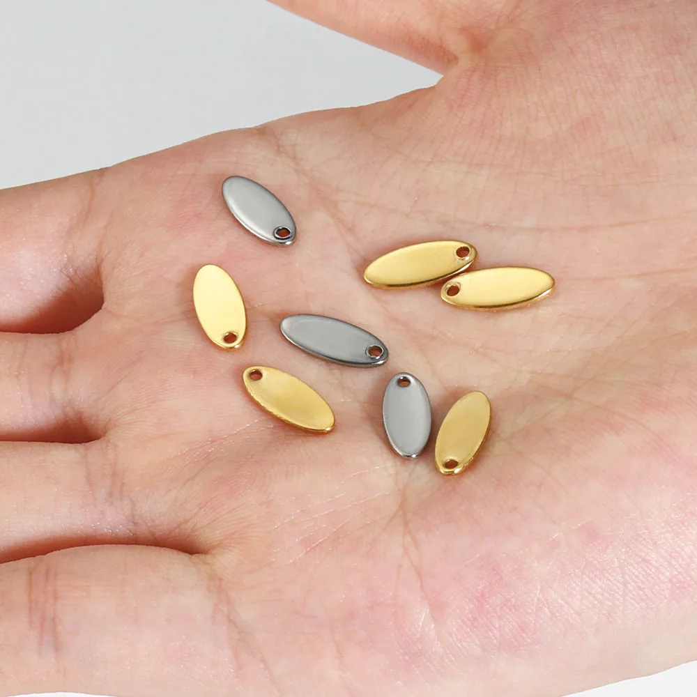 20pcs Oval Gold Stainless Steel Blank Tags Charms Pendants DIY Bracelet Charm Jewelry Making Finding Components Wholesale