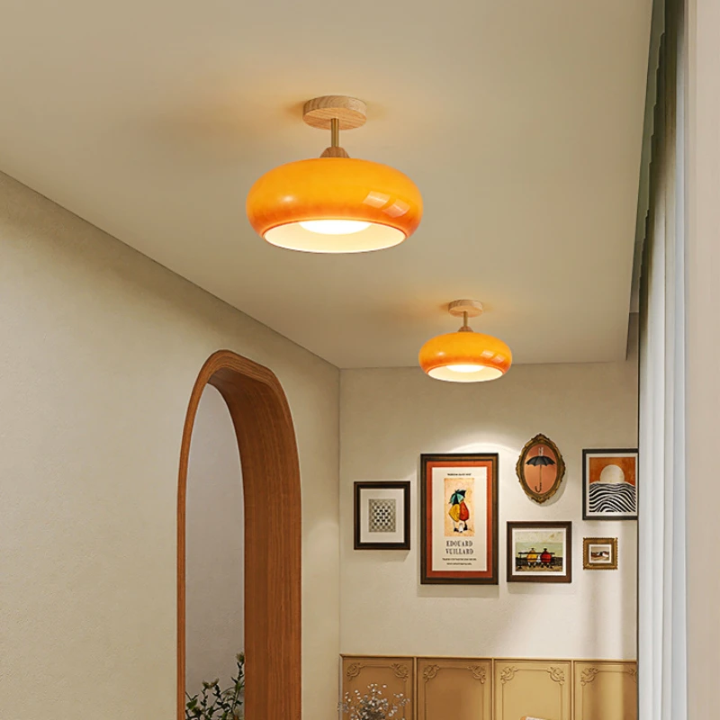 

Cream Style Bedroom Balcony Cloakroom Ceiling Light, 30W Bulb Hallway Light, Glass Style Persimmon Foyer Restaurant Light