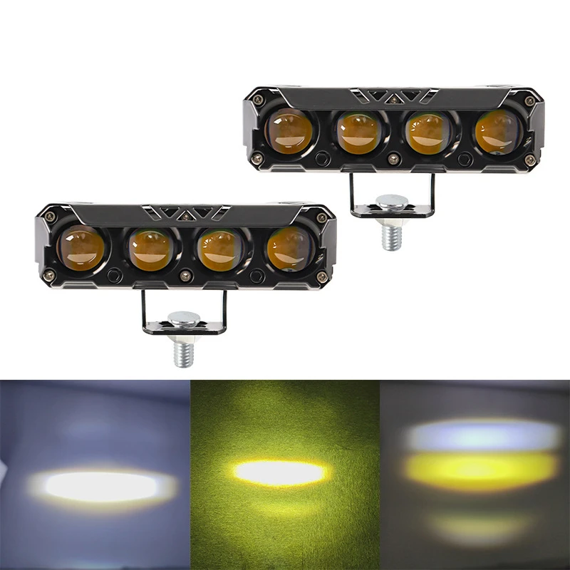 Motorcycle LED Spotlight Dual Color Hi/Low Beam Fog Lamps for Car Trucks SUV UTV 12V 24VMini Lens Headlight Driving Light 4 Lens