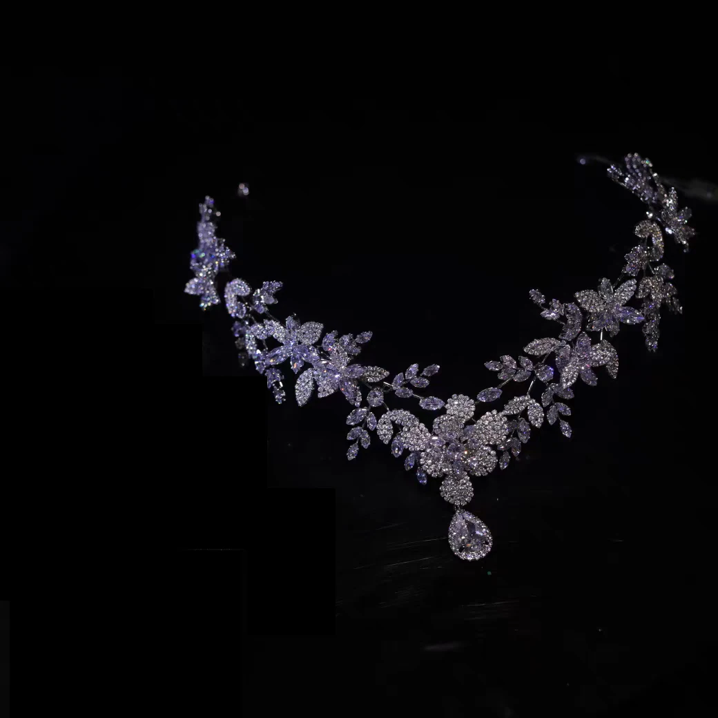 Goddess Handmade Bridal Headband with Super Sparkling Zircon Flower Drop Wedding Hair Accessory Makeup for Wedding Birthday