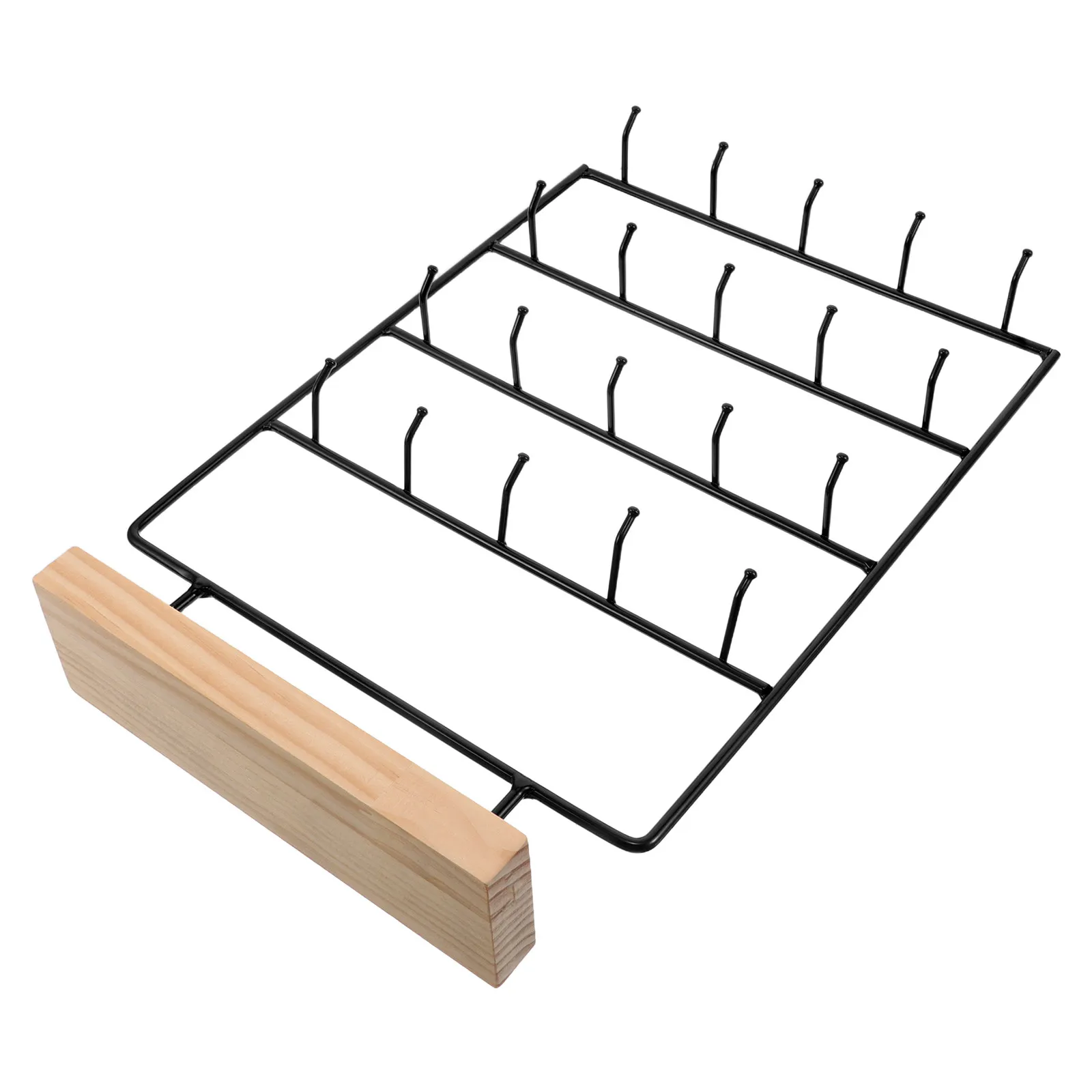 Wood and Iron Earring Display Stand with Hooks Jewelry Organizer Stand for Retail Home Use Earring Rack Necklace Holder Bracelet