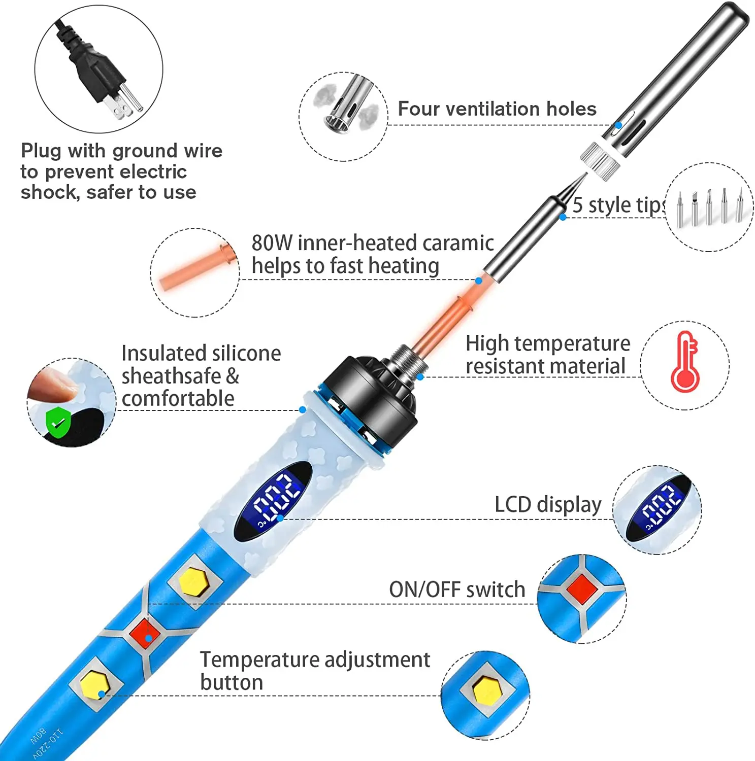 Soldering Iron Electric Welder Tool Kit Dremel 80W Digital LCD Adjustable Temperature Welding Tool With Tip for Soldering Iron