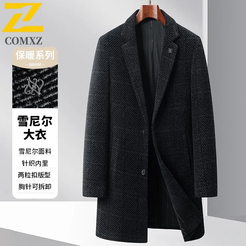 COMXZ Men Long Sleeve Windbreaker Thicken Business Casual Mid Length Chenille Coat Outdoor Tactic Fleece Lining Sportwear 2025