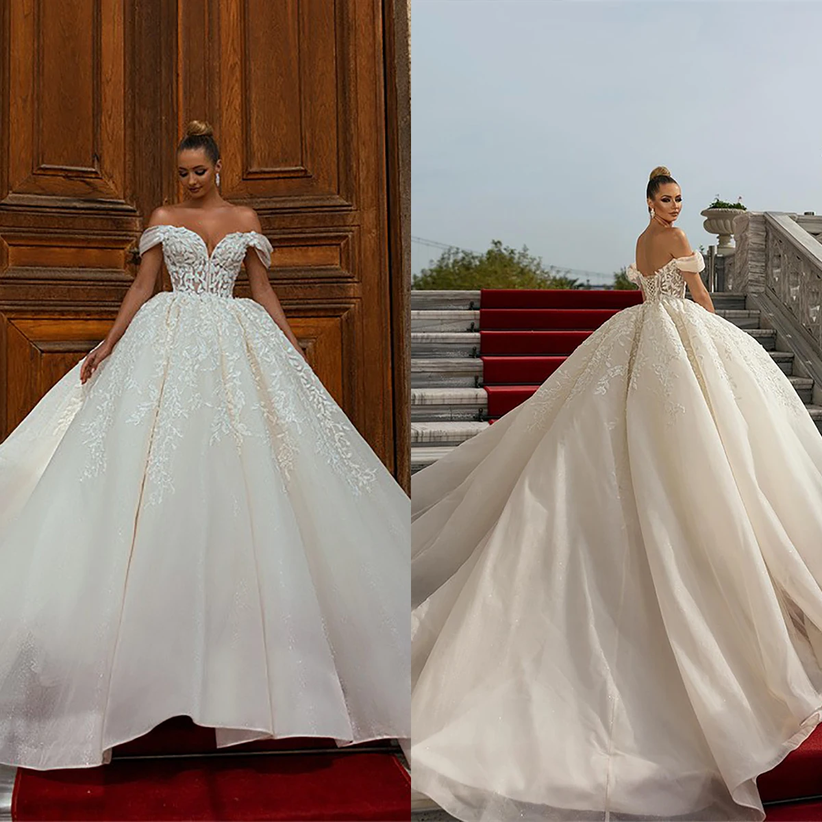 Elegante Brautkleider Spitze moderne schulter freie Brautkleider Sweep Zug plus Größe Vestidos de Novia nach Maß